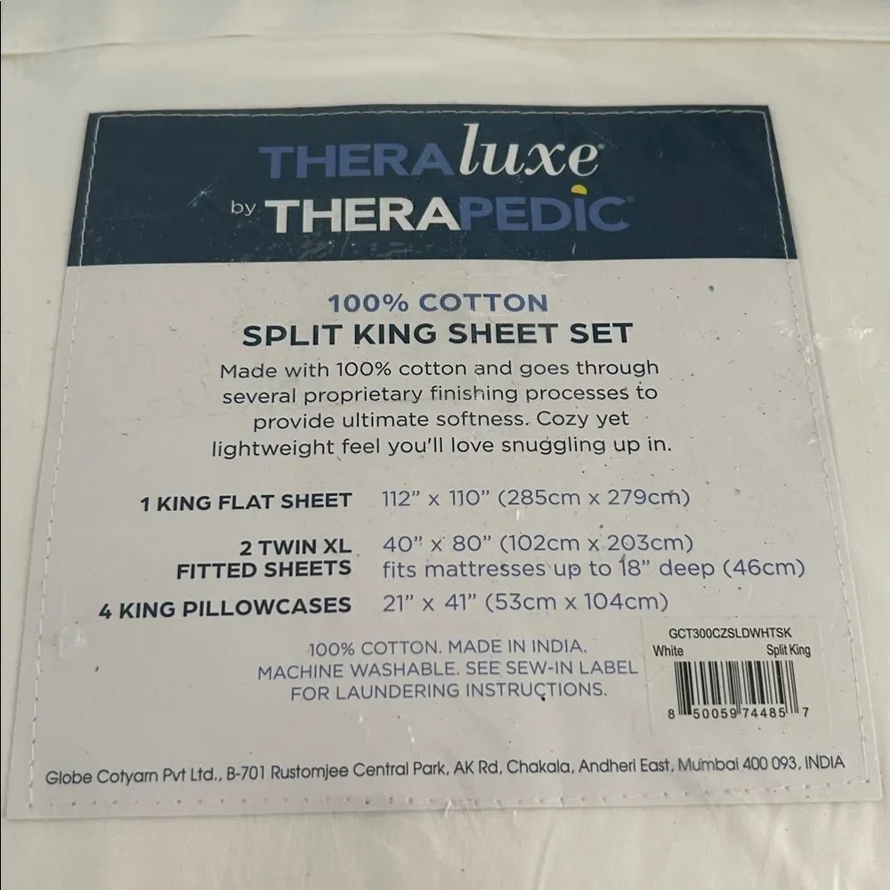 TheraLuxe By Therapedic 300 Thread Count 7-Piece Sheet Set, cotton, White,  NWT